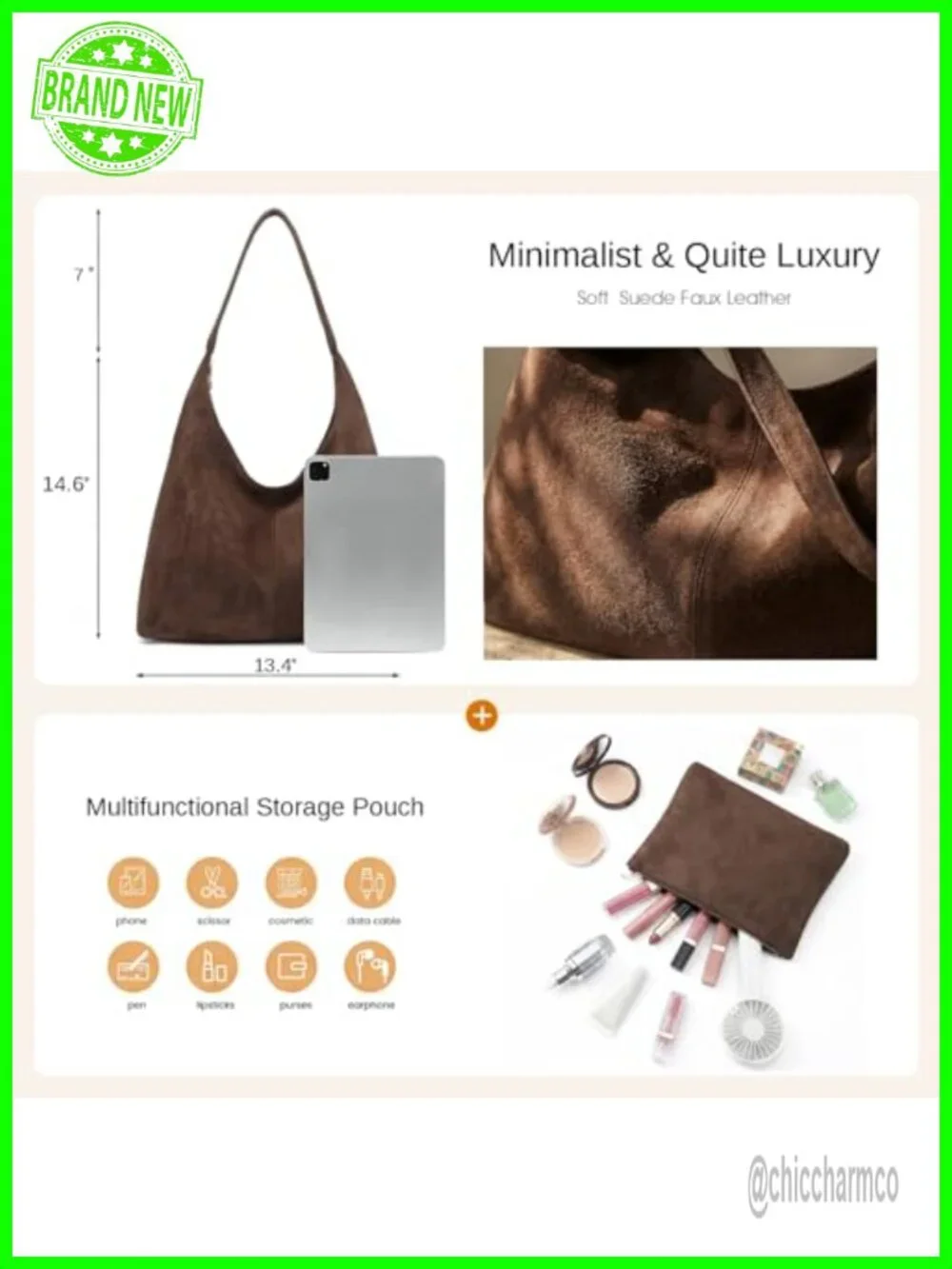 Slouchy Faux Suede Hobo Bag with Removable Pouch